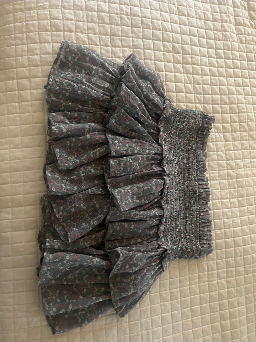 Smocked Waist Floral Tiered Mini Skirt in Gray